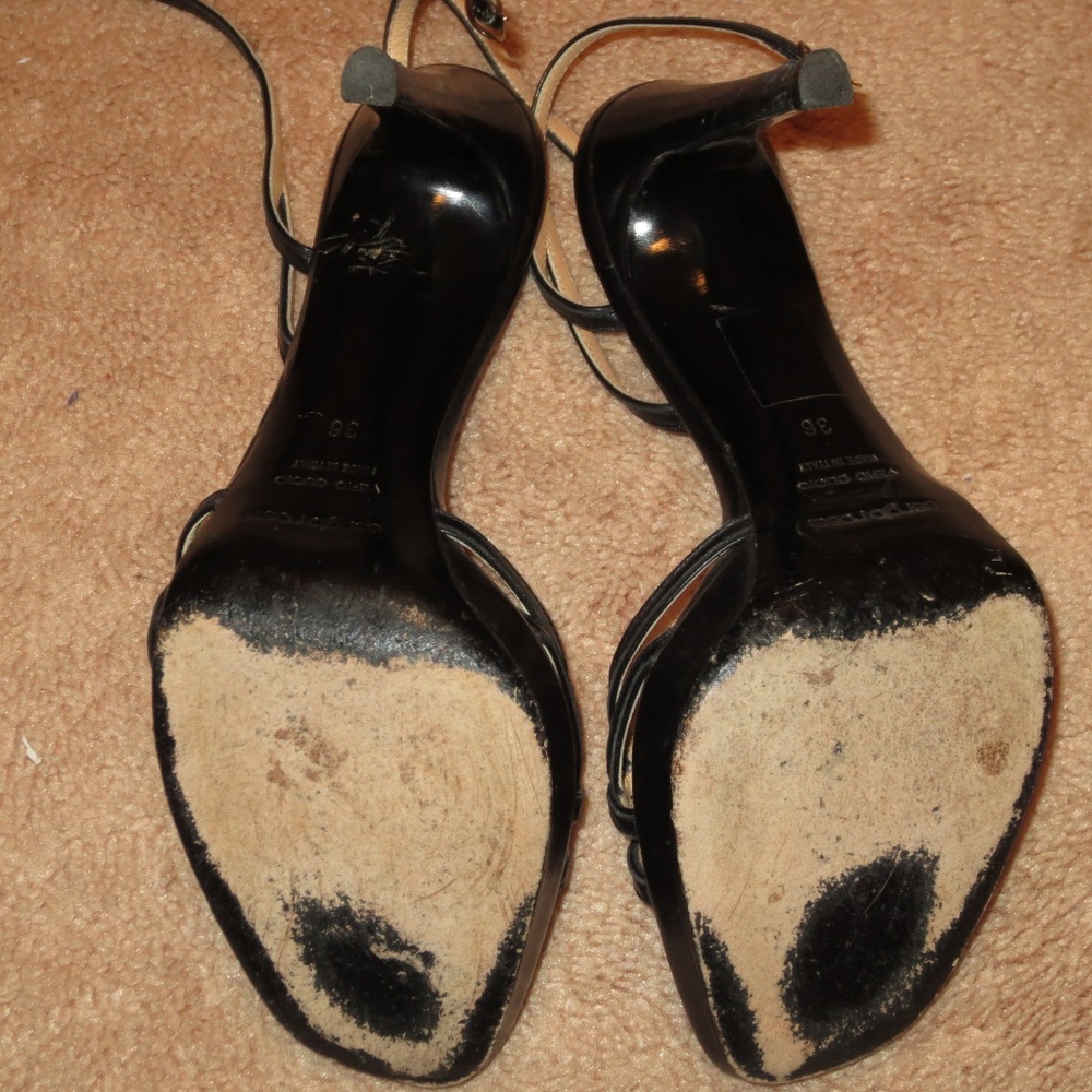 Worn SERGIO ROSSI Black Thin Strap Sandal Heels - Picture 7 of 7